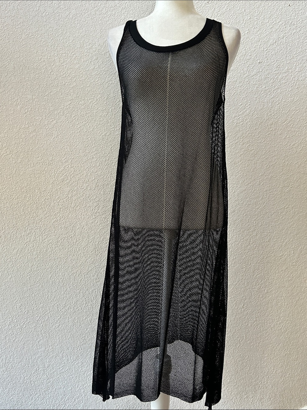 Eileen Fisher beach cover up M net like fabric Sleeveless Bodycon Black EUC